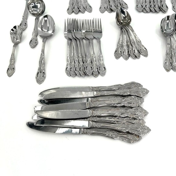 Reed & Barton select Baroque  Stainless 49 pc Flatware Set forks spoons serving - Picture 3 of 8